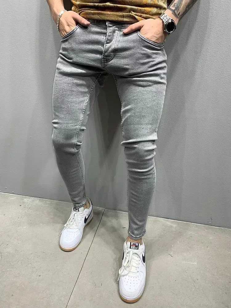 Male Hiphop Trousers Pure Color Ripped Jeans Men Slim Long Pencil Pant Men Clothing High Quality Men Fashion Thin Skinny Jeans J251030