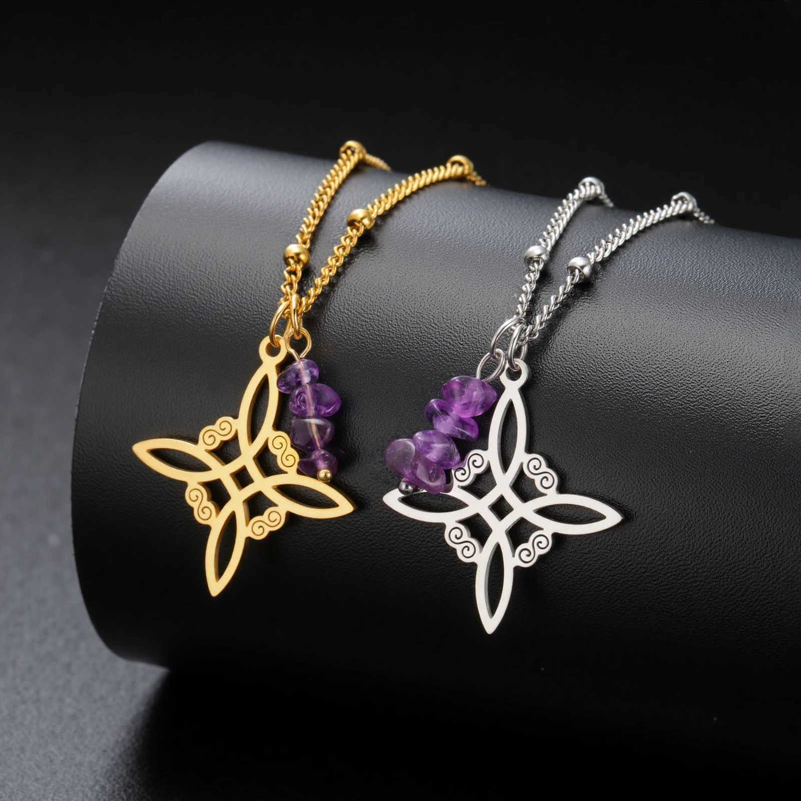 Teamer Purple Crystal Witch Knot Pendant Necklace For Women Amulet Protection Stainless Steel Vintage Jewelry Gift 2025 NewXJ251030