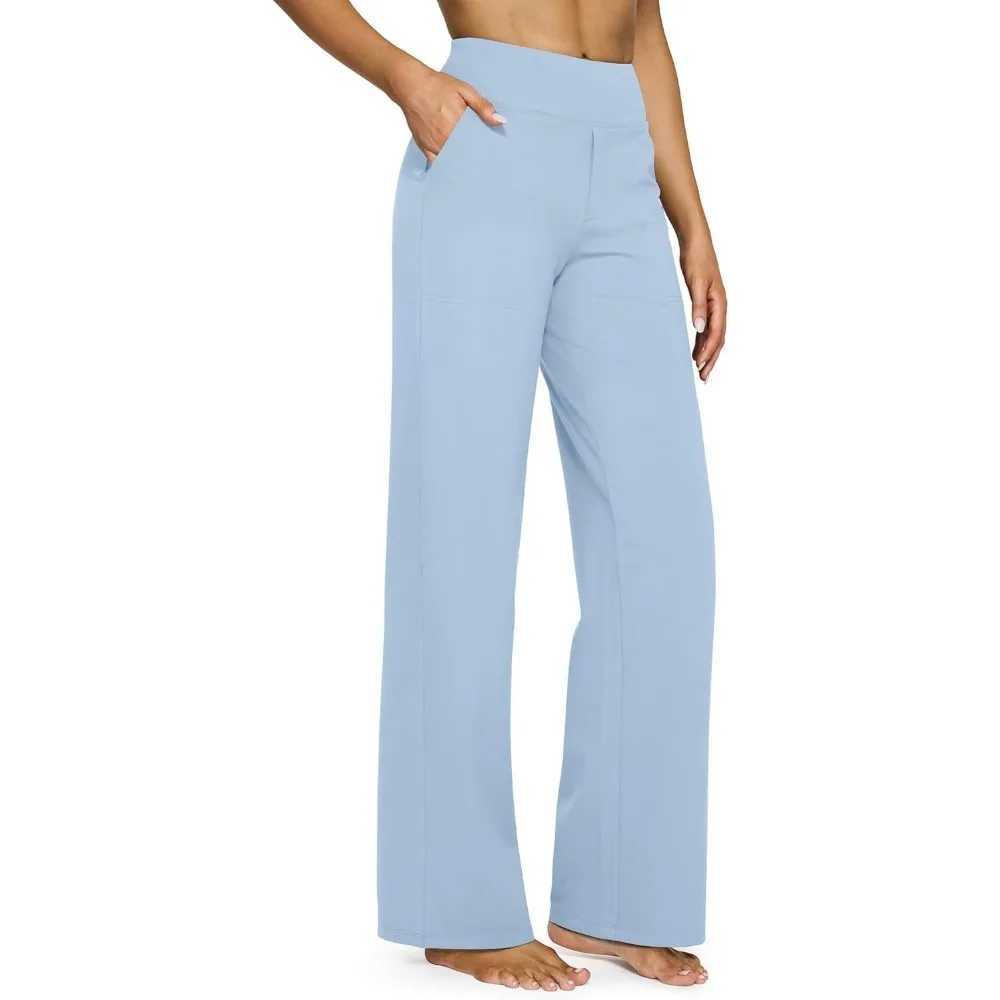 Yoga Pants Wide Leg Pants with Pockets High Waist Stretch Dress Casual Sweatpants Petite J251030