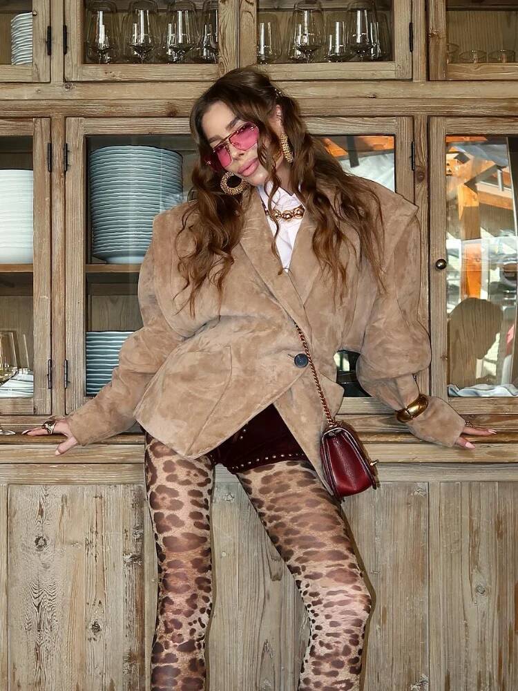 winter jacket women Vintage Oversized Suede Leather Jacket Women's Fashion Shoulder Pad Full Sleeve One Button Coat Lady Chic Bomber Streetwear 2