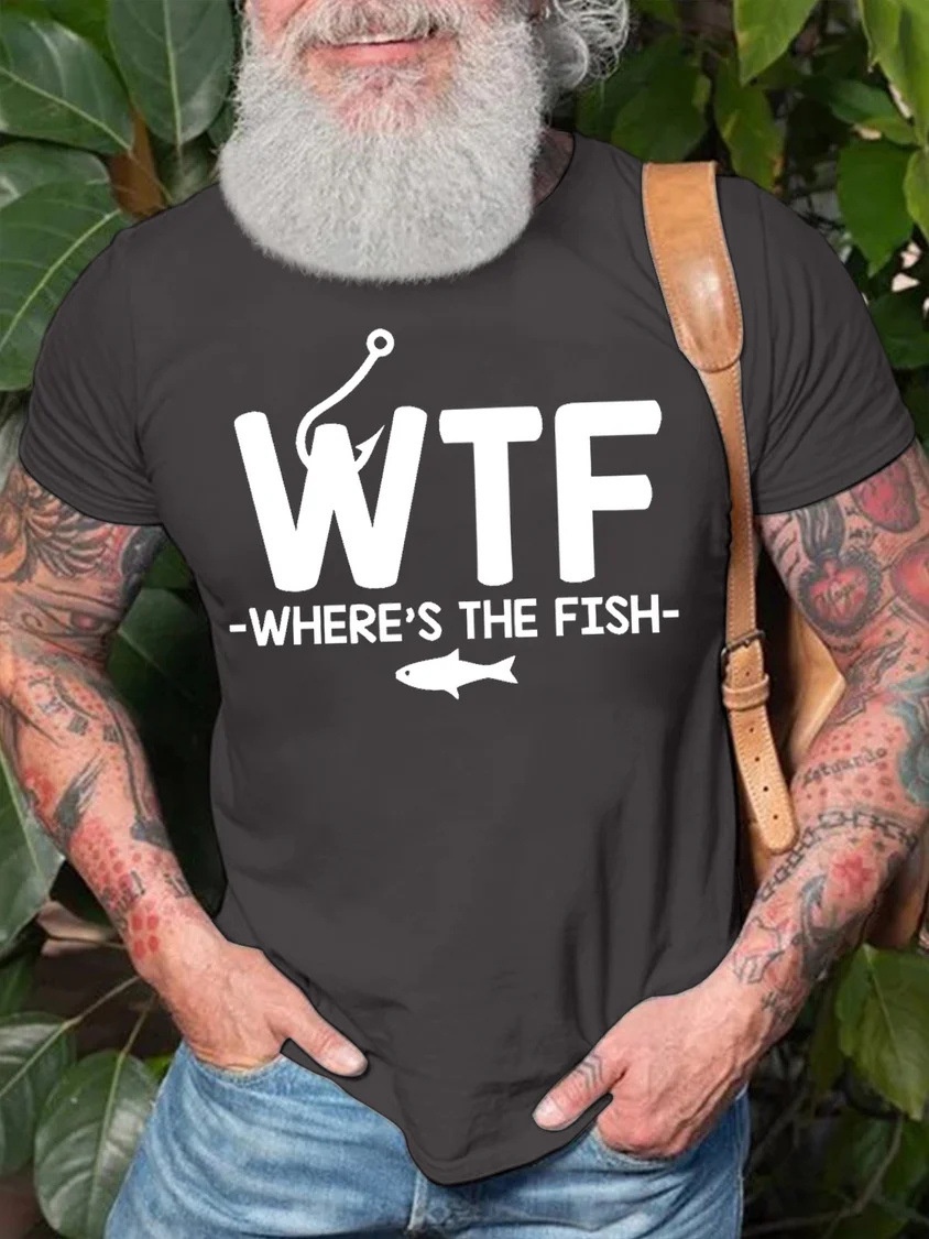 WTF Fish Where? Fun Cotton Crewneck Oversized Casual T-Shirt for Men - TT7292