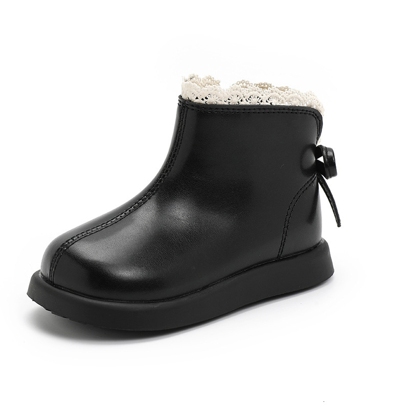 New fashionable girls' leather boots with wool lining, warm cotton boots, children's baby short boots, children's Martin boots, trendy 