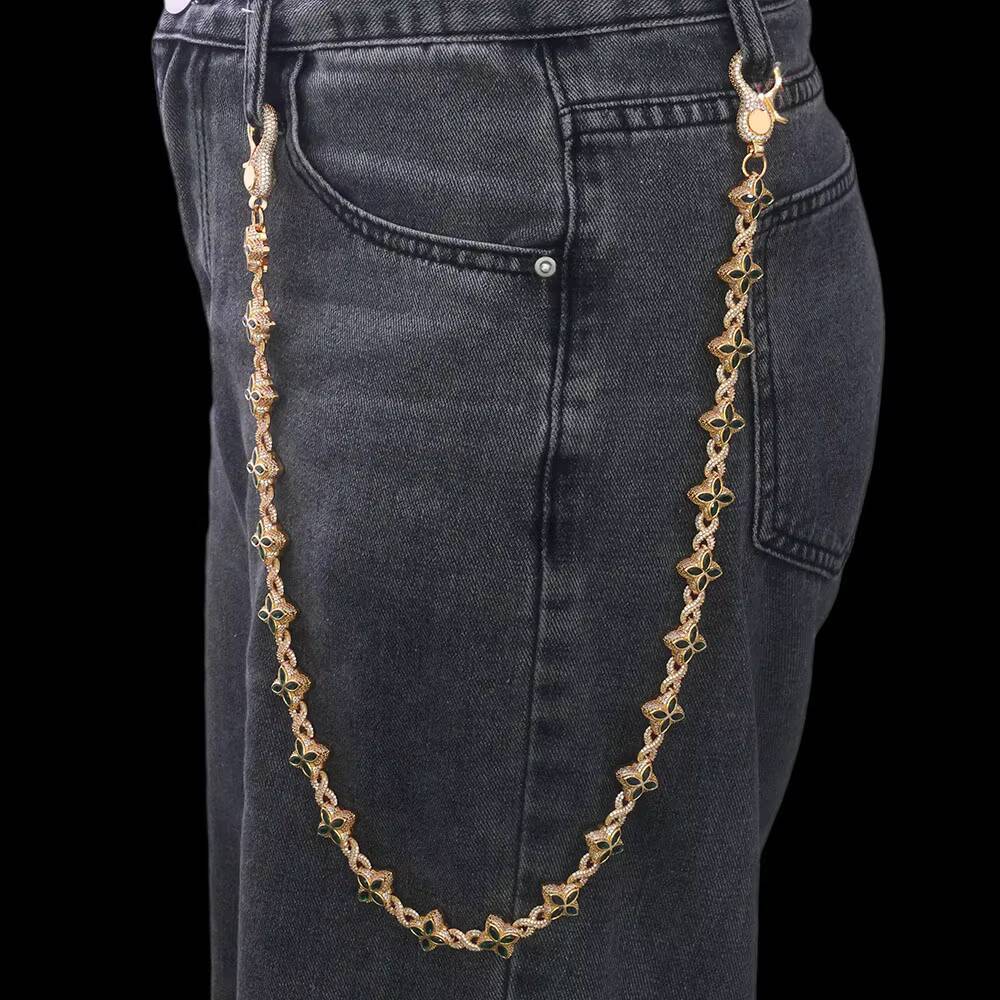 NUOYA Luxury Silver Plated Cuban Pants Chain Iced Out Flower Cross Four Leaf Clover Infinity Design Diamond Hip Hop Jewelry Designer's style