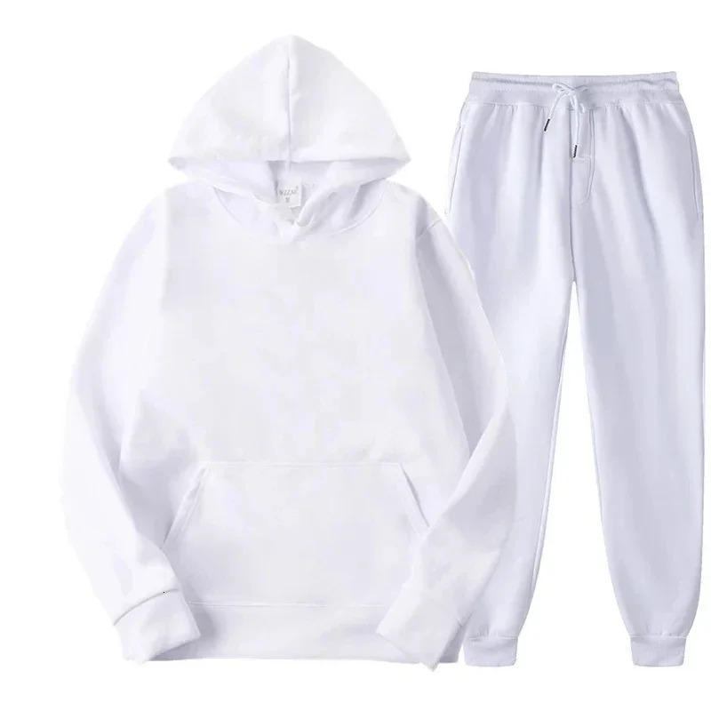 Men Women Tracksuit Hoodies Casual Solid Color Thick Pullover and Long Pant piece Set FallWinter Fleece Keep warm Sports Suit 251029