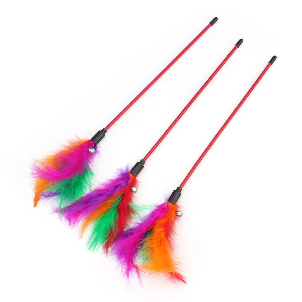 5pcs Random Feather Plush Ball Cat Teaser Stick Short Teasing Rod Cats Pet Toys Kitten Playing Scratch S251029