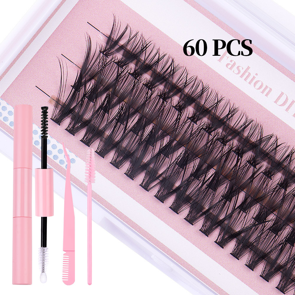 Thick Fluffy DIY Cluster Lashes Kit 60Pcs Individual Eyelashes Soft Lightweight Hand Made Reusable D Curled Grafted Lashes Accessory DIY Eyelash Exten