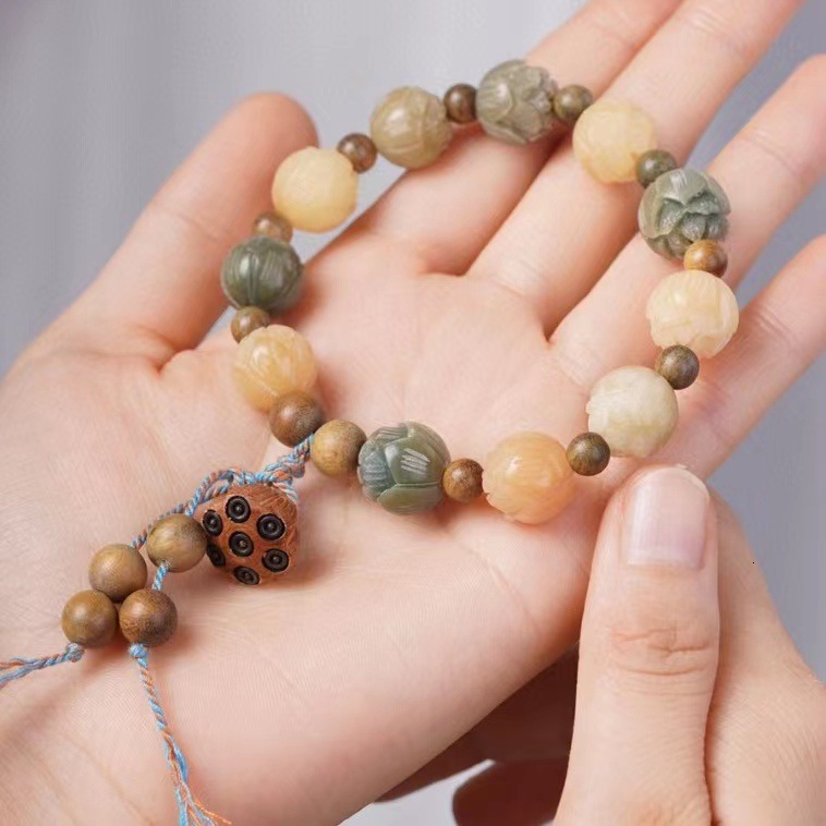 Rich Flower Lingyin Same Multi-Treasure Bodhi Colorful Lotus Carving Bracelet Forest Style ddmynov