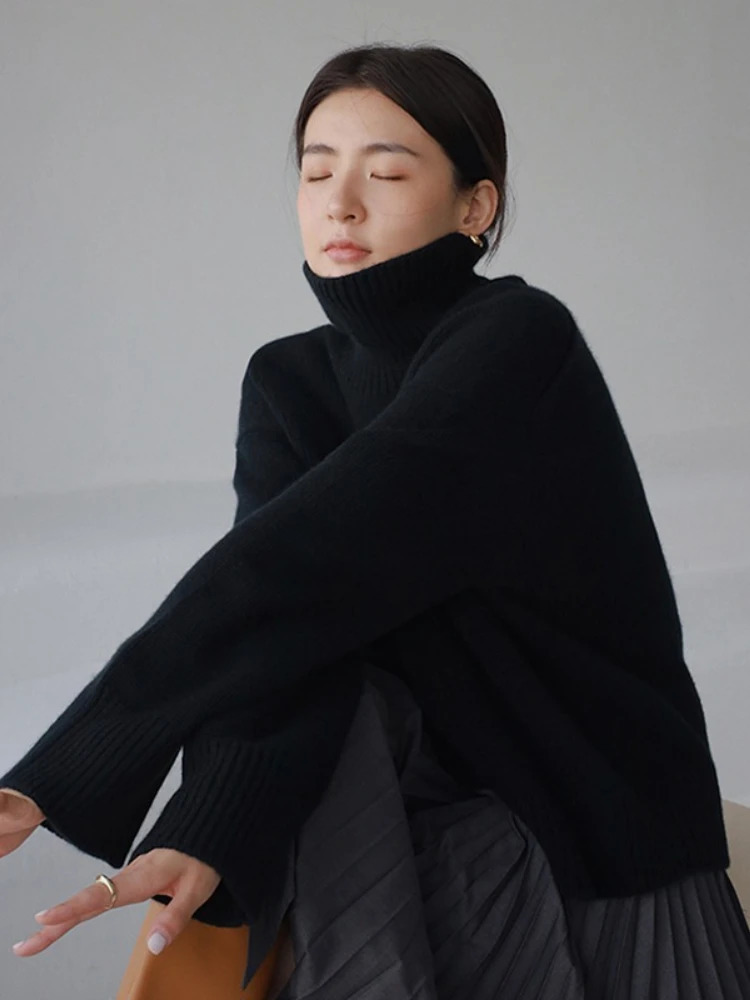 High Neck Pullover Sweater Korean Version Cashmere Loose Lazy Style Silhouette Knitted Bottoming Shirt 251028