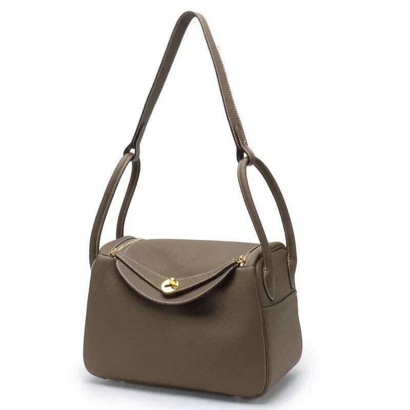 New Style Top Layer Cowhide Lychee Pattern Lindy Doctor Single Shoulder Handbag Pillow Bag Gold Buckle Leather Purse