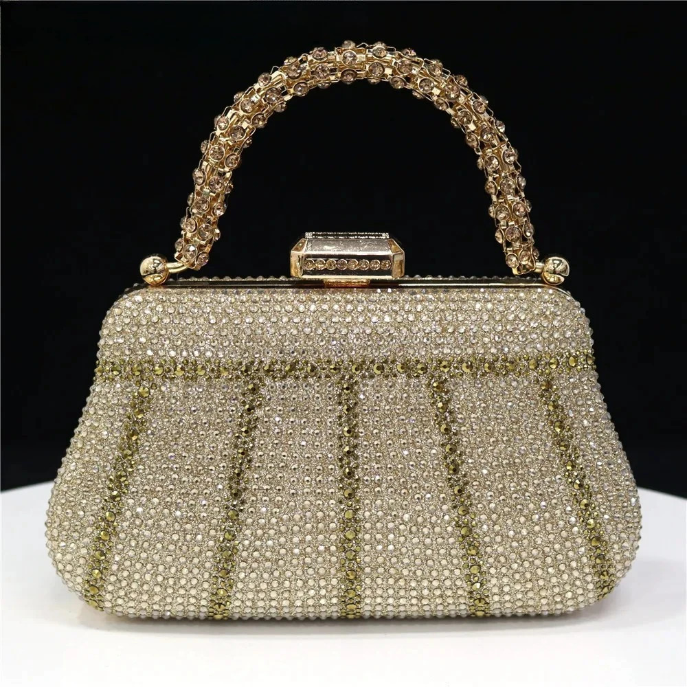 In Nigeria Exquisite Evening Bags With Diamond Fashion Handle Clutch Rhinestone Embellished Long Chain Bag 251023CJ