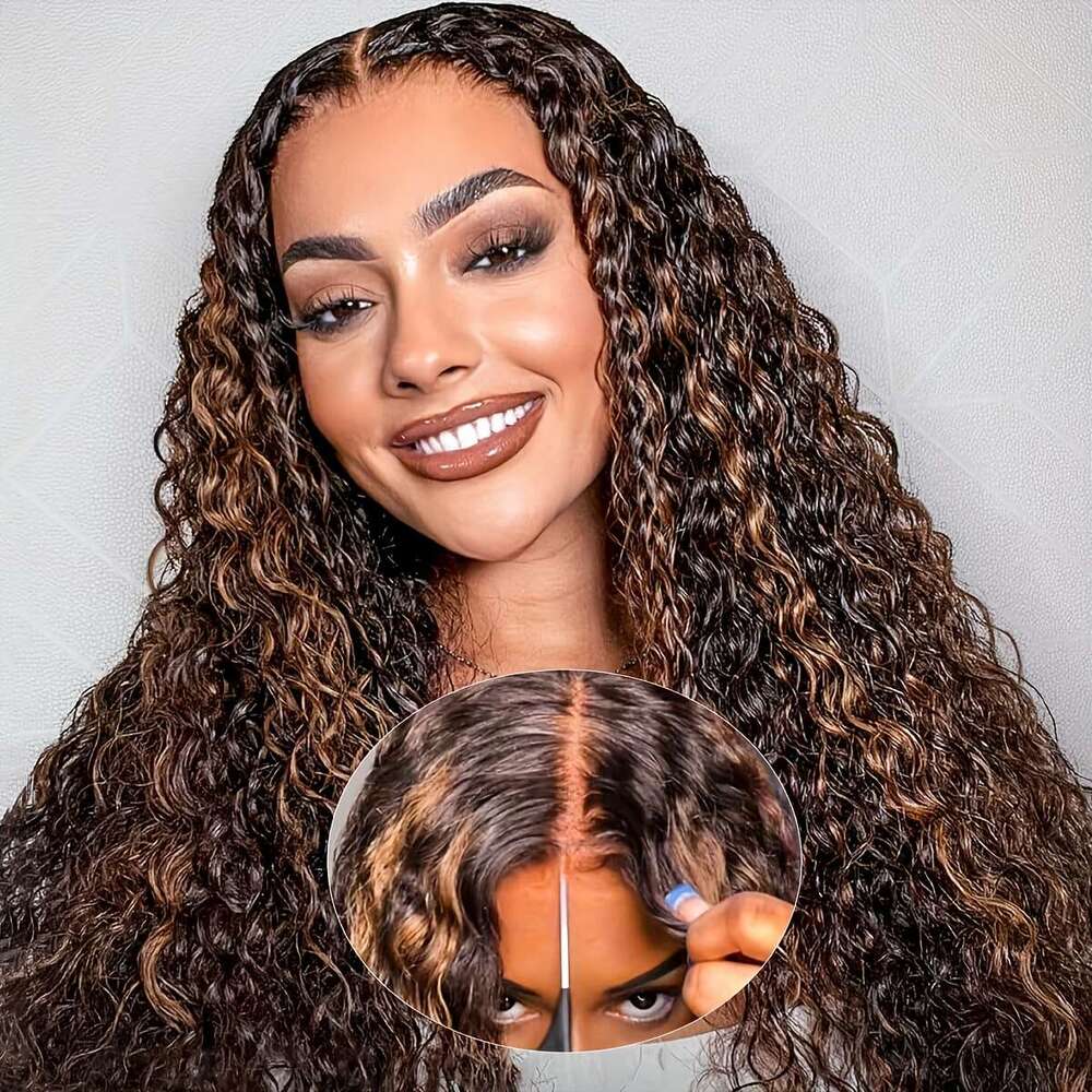 Ombre Deep Wave Front Human Hair Honey Blonde 5X5 Lace 1B/30 Highlight Wig Suitable For Daily Travel Events Party Music Festival