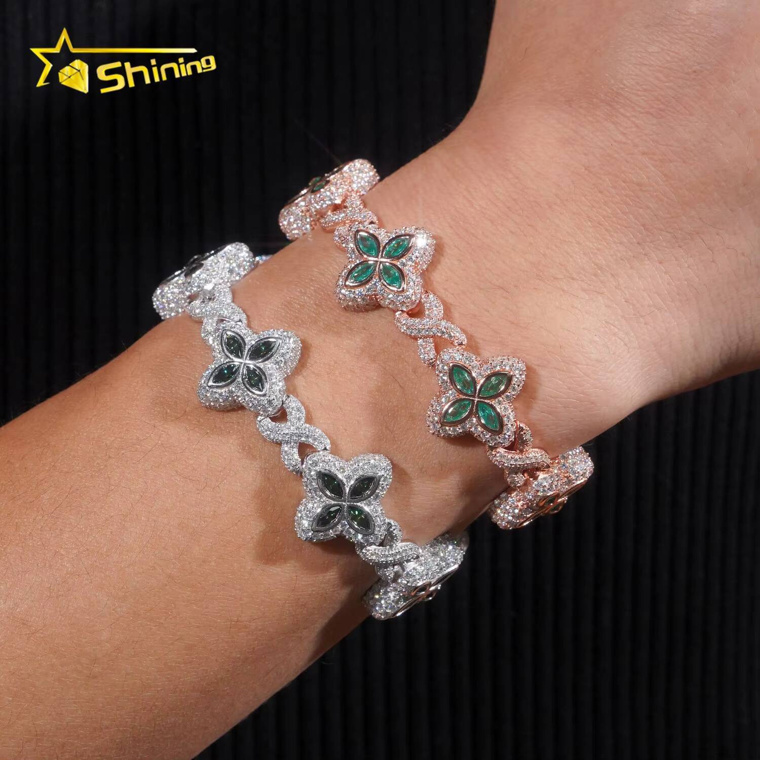 New Design Hot Sale Hip Hop Blue Green Colored Marquise 925 Sterling Silver VVS Moissanite Iced Out Bracelet Men
