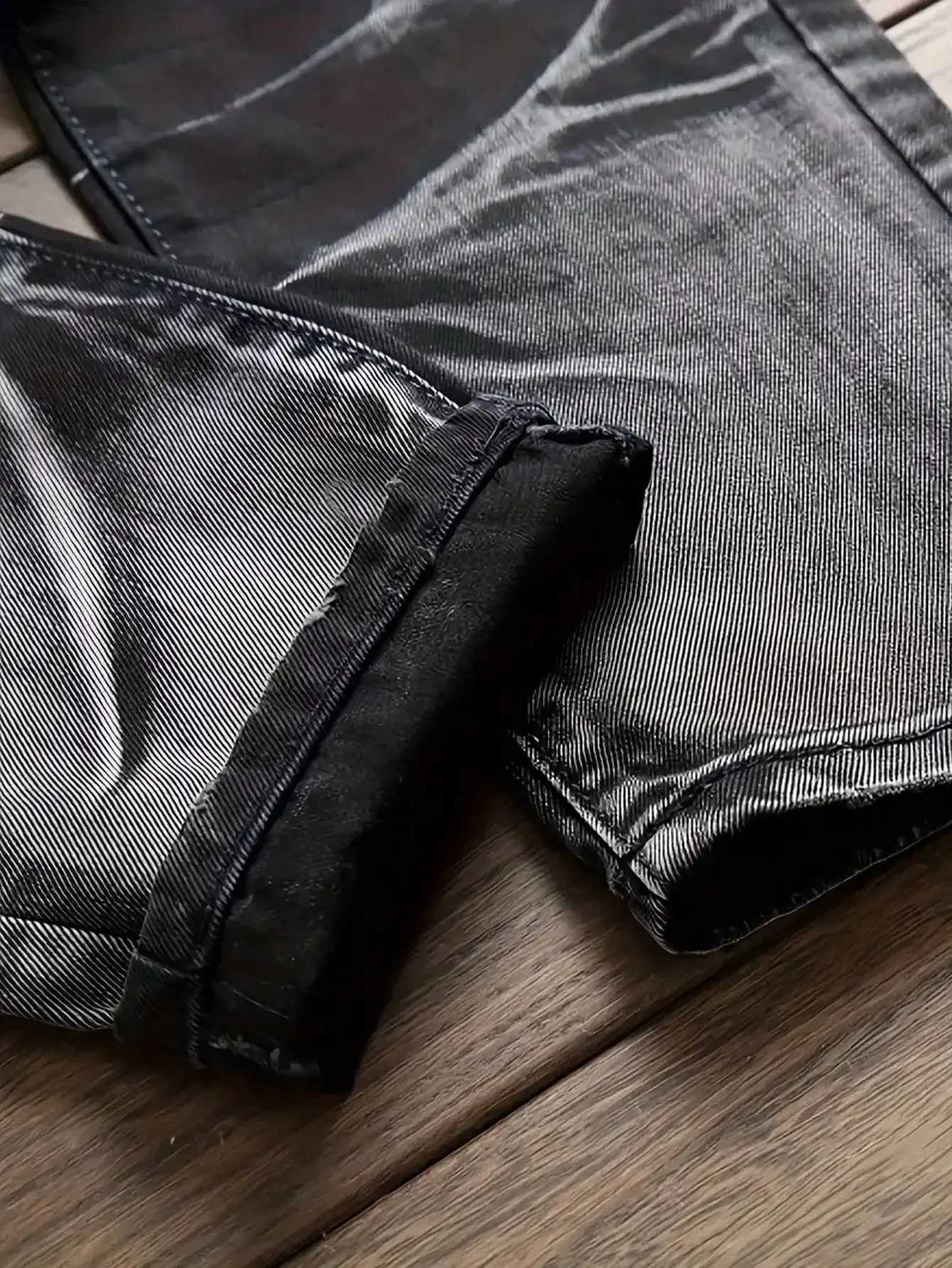 Mens Jeans Black And White Slim Fit Stretch Denim Pants Casual Mid Waist Spring Trousers J251030