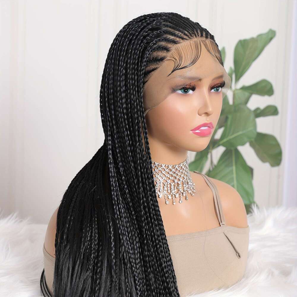 Large Twist Box Braided Synthetic Frontal Faux Locs Wigs 13X4 Lace Front Tribal Braiding Long Wig For Women Bleached Knotless, VEARDA
