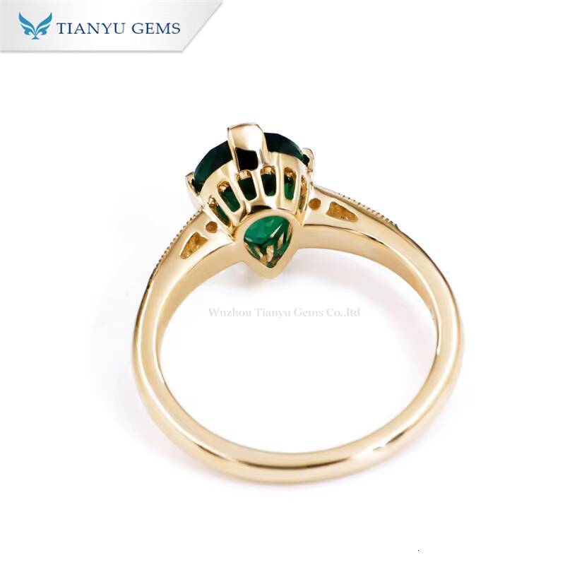 Tianyu Gems 10x7mm Pear Lab Emerald Ring Vintage Green Colombia Gemstones Engagement Rings Women 18k 14k 10k Yellow Gold Jewelry
