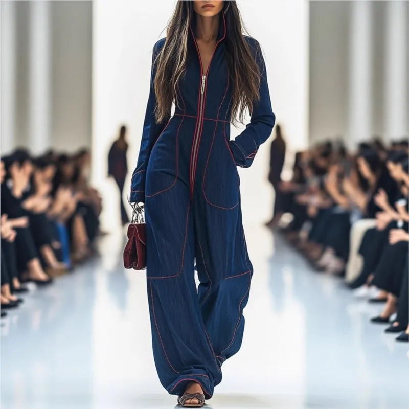 Solid Color Women Jumpsuits For Autumn Winter Long Sleeve Loose Fashion Streetwear Overalls Wide Leg Pants Trousers 251027