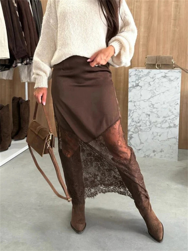 Tuularose Vintage Lace Skirts Fashion Lace Patchwork Sexy See Through Skirts High Street Elegant Party Streetwear Womens Skirts 251028