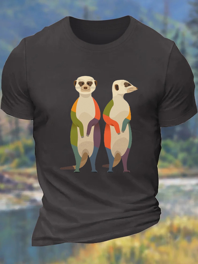 European and American Oversized Men's Animal Print Round Neck Casual Cotton Letter T-Shirt - TT7462