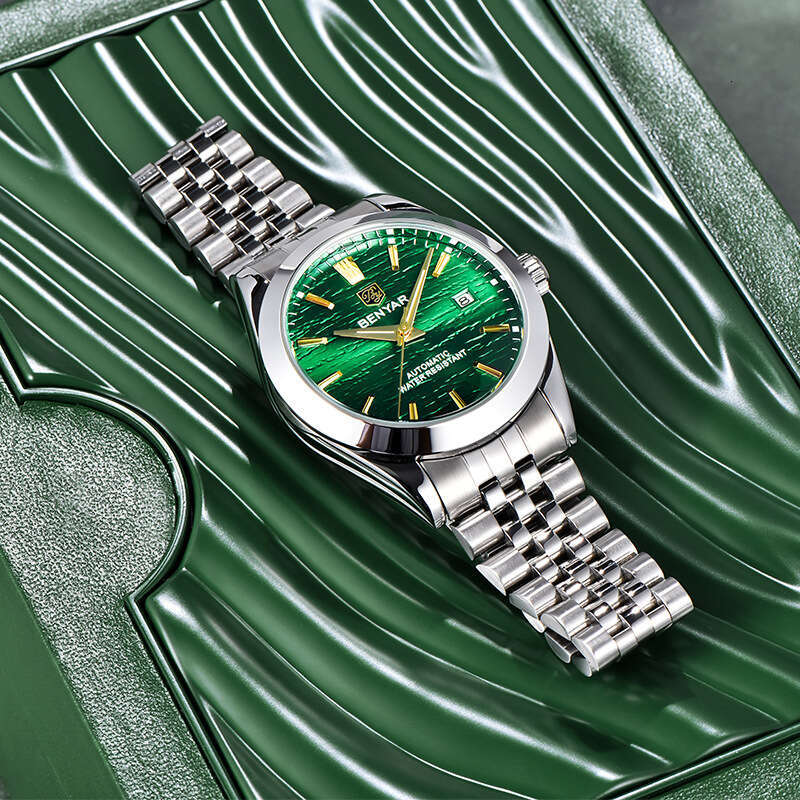 benyar new texture wave surface calendar luminous stainless steel strap mens mechanical watch by5209m