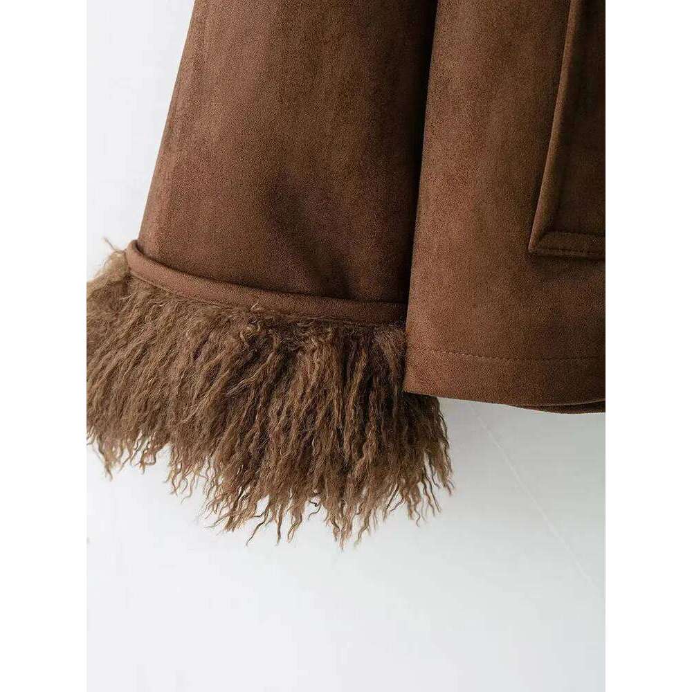 Shein Men's Jackets NLZGMSJ Women 2025 Autumn Winter Vintage Chic Faux Fur Jackets Long Sleeve V Neck Pockets Loose Fashion Thick Warm Coats