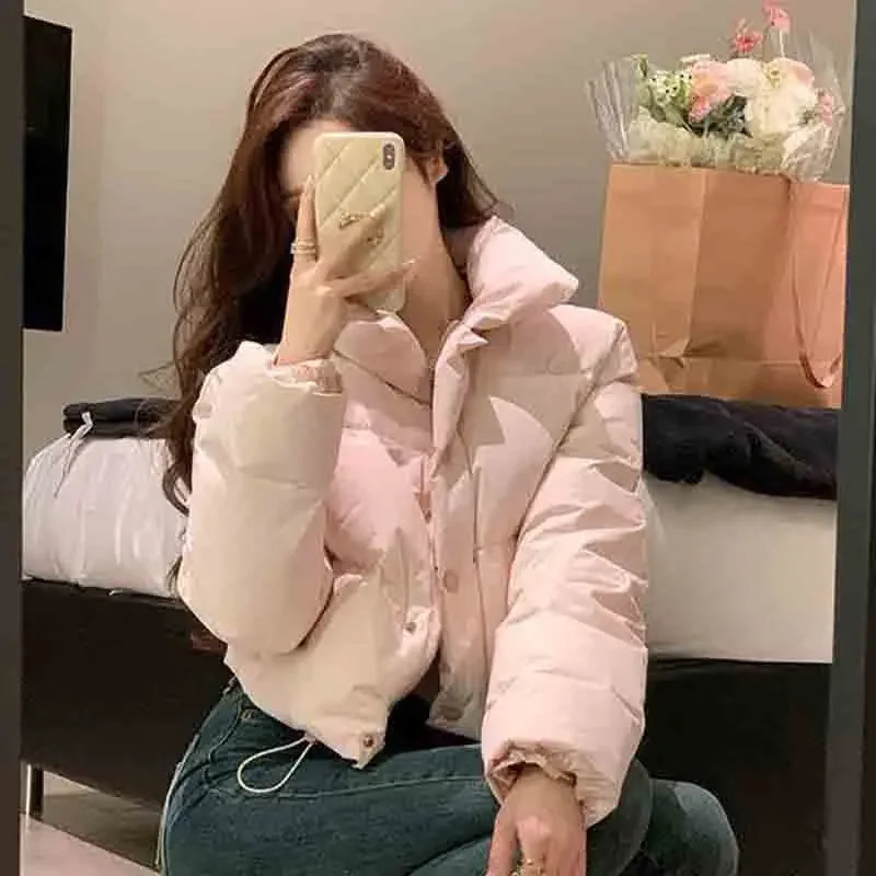 Korean Style Standup Collar Short Parka 2024 Winter Warm Cotton Padded Jacket Ladies Allmatch Bread 251015