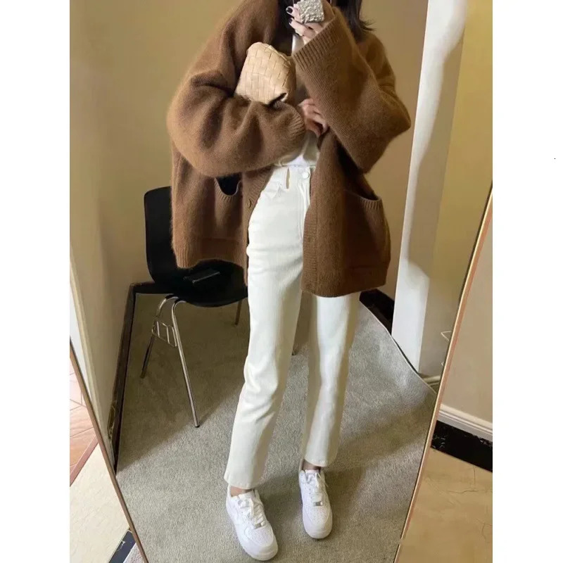 Spring Vneck Knitted Open Cardigan Womens Loose Casual Style Hong Kong Flavor Lazy Fashion Soft Sweater Jacket 251029