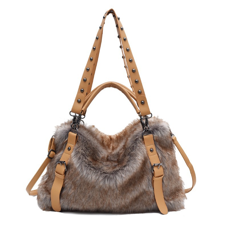 Free shipping, all-purpose underarm bag, simple handbag, winter trend, versatile and elegant fur handbag for women, high-end faux fur single-shoulder 