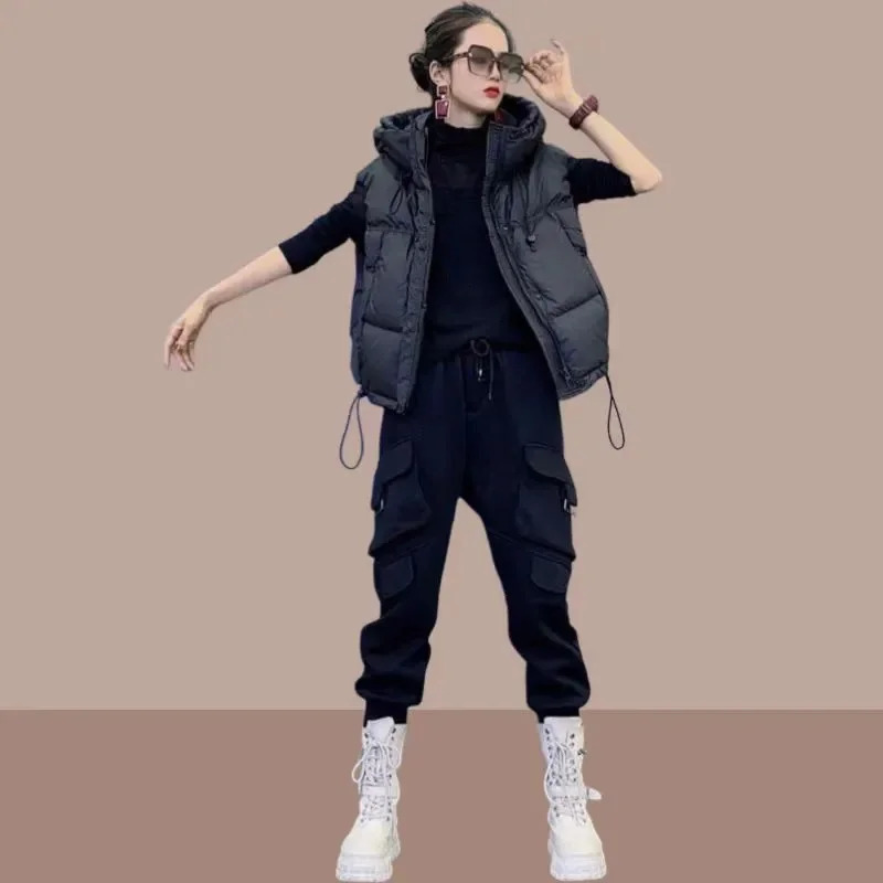 Down Cotton Vest Padded Women Loose Hooded Waistcoat Warm Vest Cotton Coat Ladies Casual Sleeveless Waistcoat Female Tops 251024