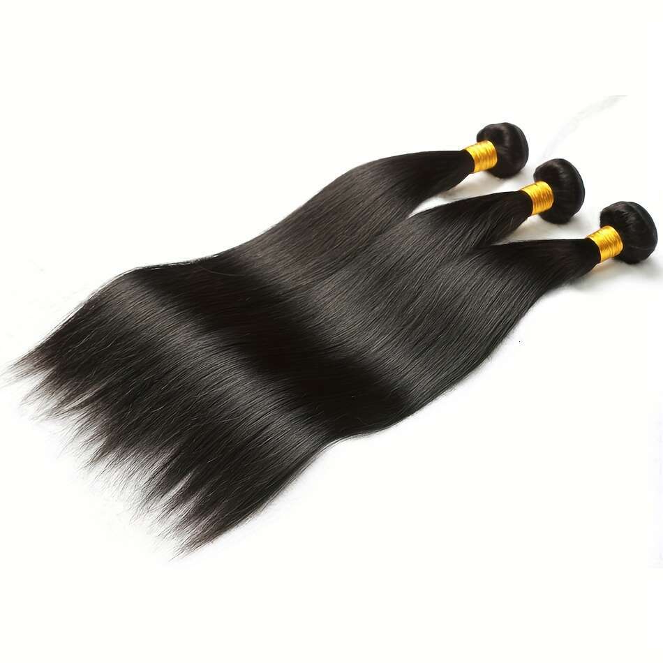 3 Bundles Brazilian Virgin Human Extensions 12A Straight 4X4 HD Closure - 100% Unprocessed Quick Weave Free Part Transparent Lace For, Versatile Styli