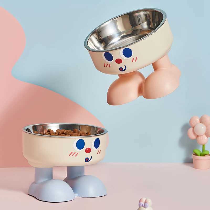 1pc cute elevated bowl with nonslip mat easy to clean protect the cervical spine pet cat food bowl dog feeding bowl J251113