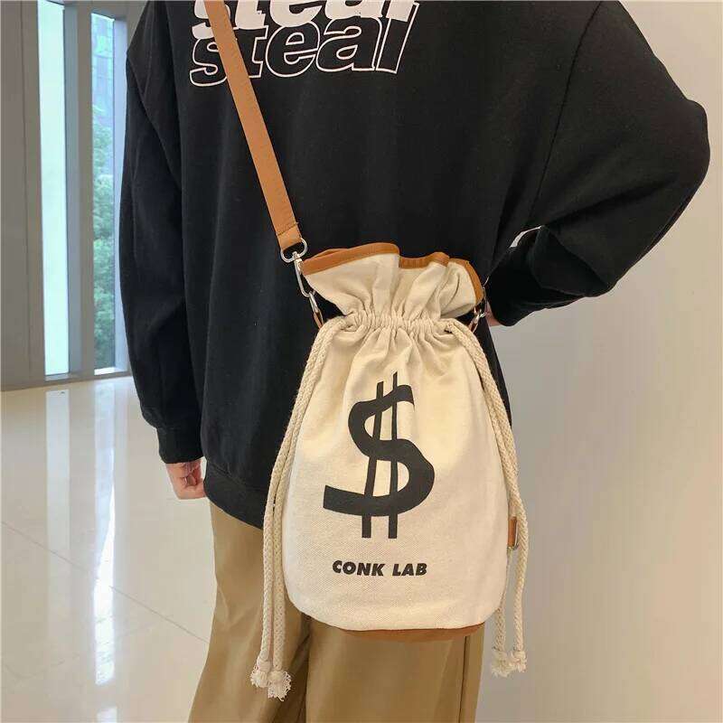 Designer Bags US Dollar Print Cotton Canvas Summer Popular Leisure Bag Men Women Lightweight String Foldable Backpack Hot Selling