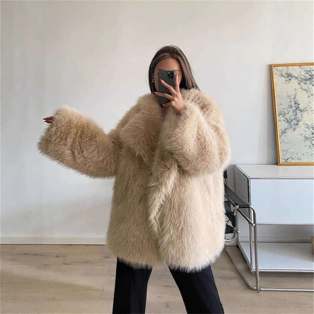 New Faux Fur Jacket Autumn Lapel Winter Loose Korean Style MidLength