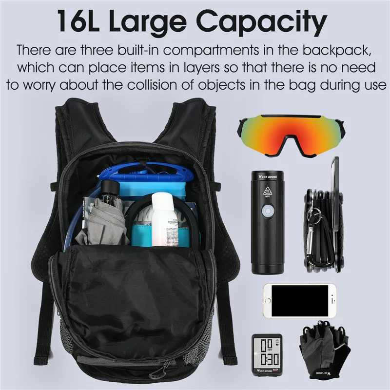 WEST BIKING 16L Cycling Hydration Backpack Large Capacity Hiking Climbing Bicycle Water Bag MTB Road Bike Ultralight Backpack H251029