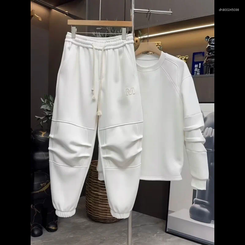 Men's Tracksuits Winter Velvet Thickened Sweatshirt Sweatpants Two-piece Set Men Fashionable Versatile Loose Solid Casual Sports Suit