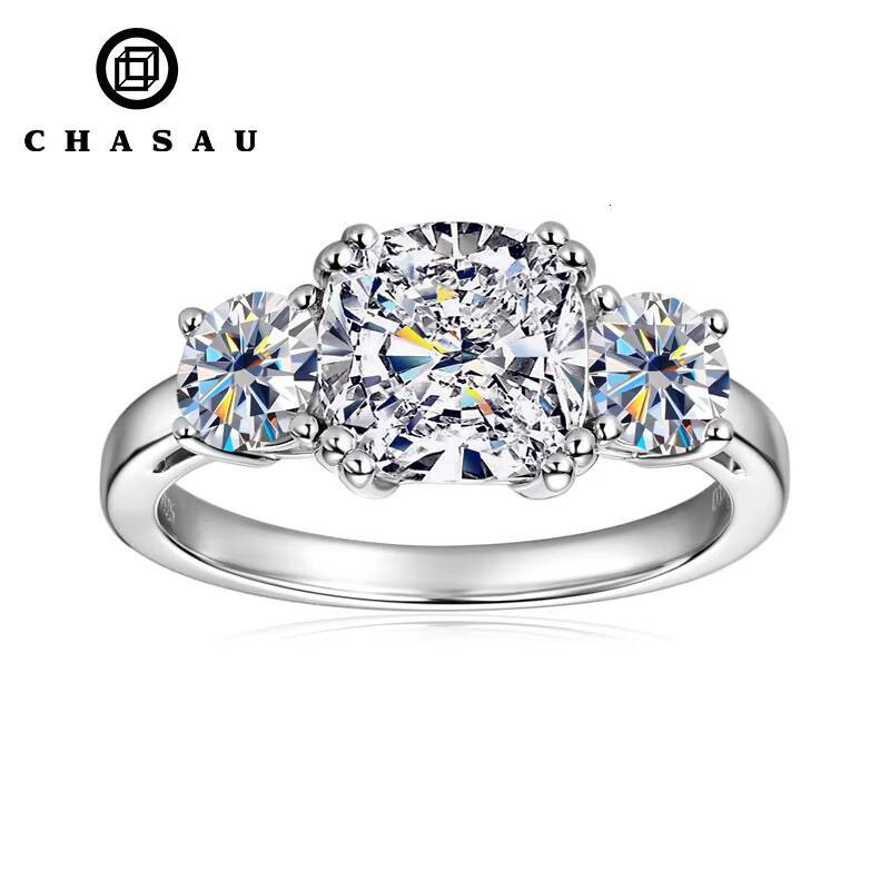 GRA Wedding Band Jewelry 925 Sterling Silver Cushion Cut Three Stone 35cttw D Moissanite Engagement Rings for Women