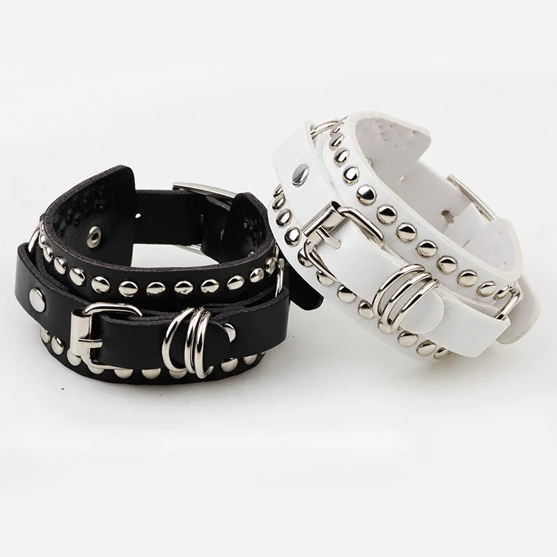 Black Leather Wristband Bracelet Cuff Goth Gothic Punk Bracelets Women Men Spikes Rivet Stud Bangle Cosplay Rock Unisex Jewelry 251028