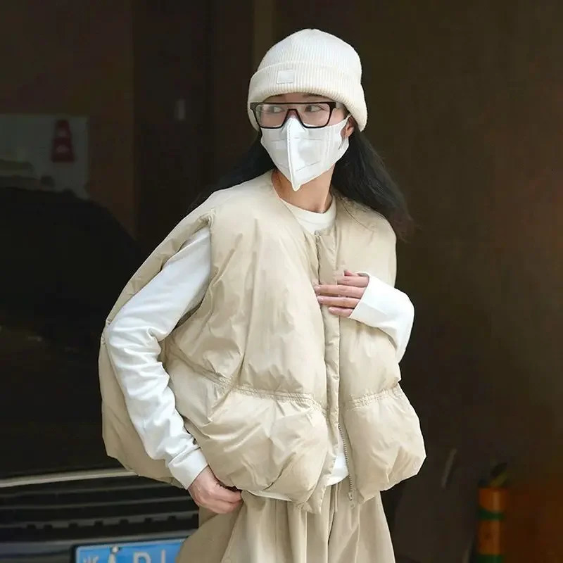 Womens Casual Round Neck Down Cotton Vest Loosefit Slimming Warm Top For Autumnwinter 251029