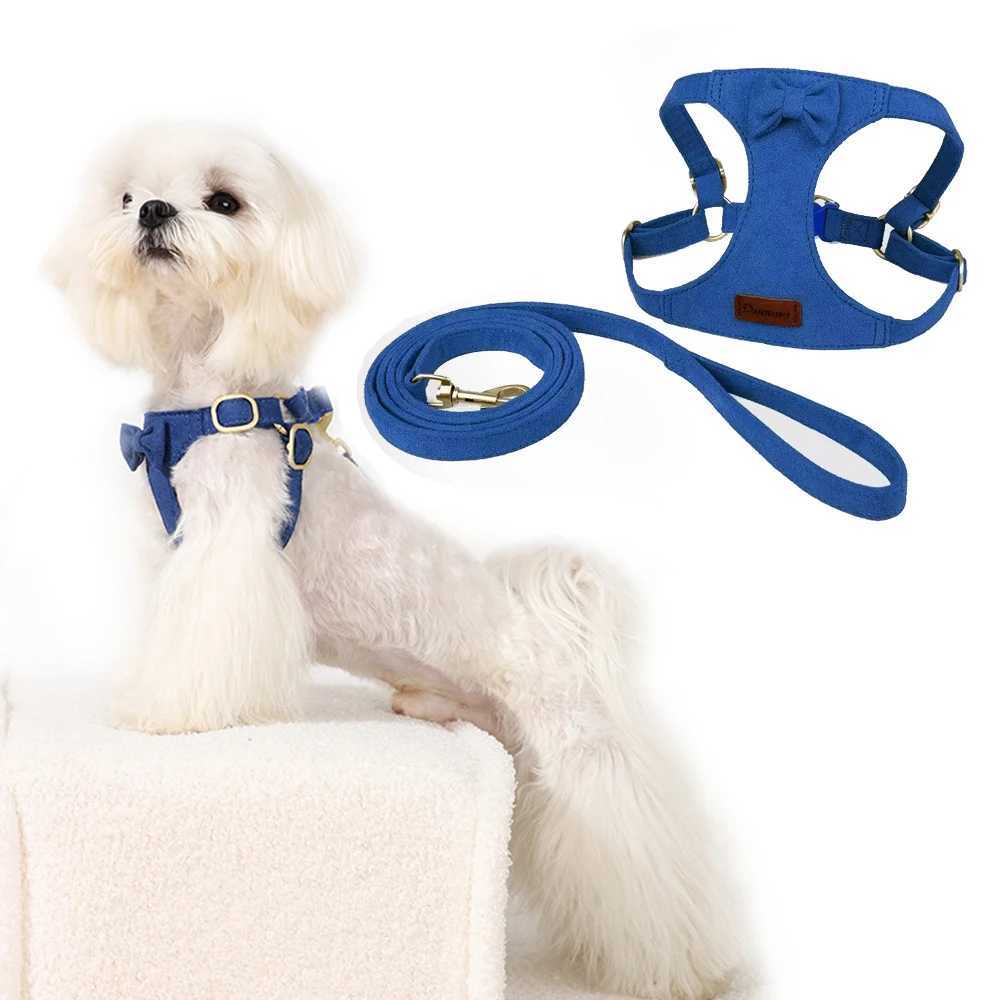 Trendy Premium Suede Dog Harness Leash Set Adjustable Pet Chest Strap Soft Durable Puppy kitten Fashion Accessories J251129