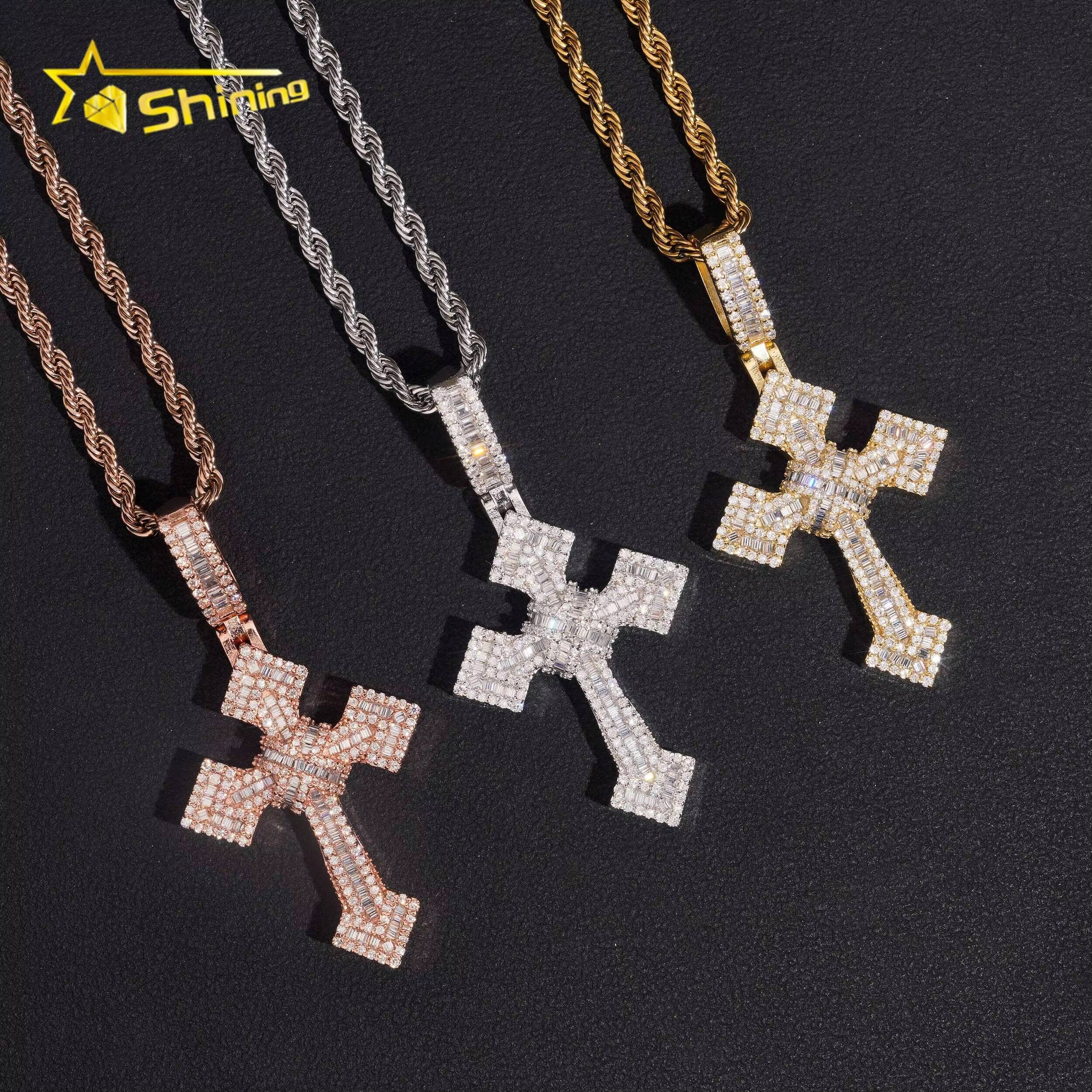 Hip Hop 925 Silver Iced Out Moissanite Cross Pendant Gold Plated Fine Jewelry Custom Pendant Moissanite Men Charms Designer's style