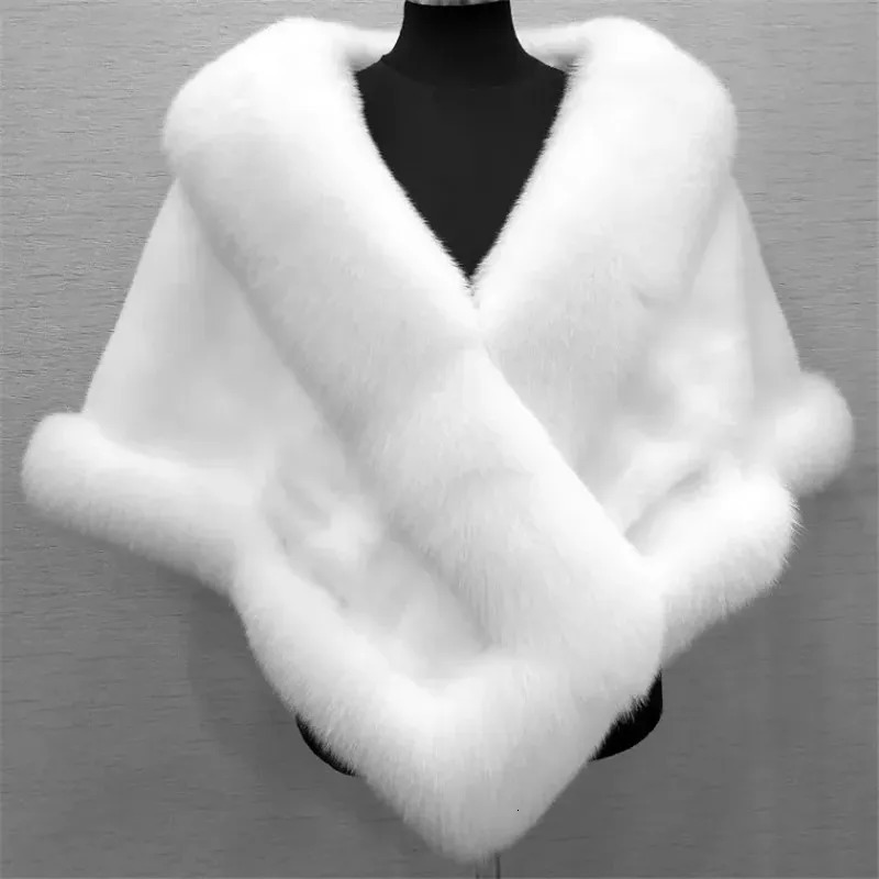 White Fur Shawl Jacket Womens Autumn Winter Faux Mink Fox Dress Cheongsam Cloak Coats Thicken Warm Short Outwear 251028