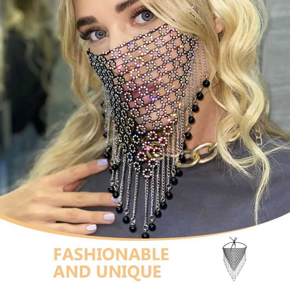 2Pcs Rhinestone Face Veil Tassel Chain Fashion Face Veils Women Masquerade Ball Dance Performance Party Props Party SuppliesW251029