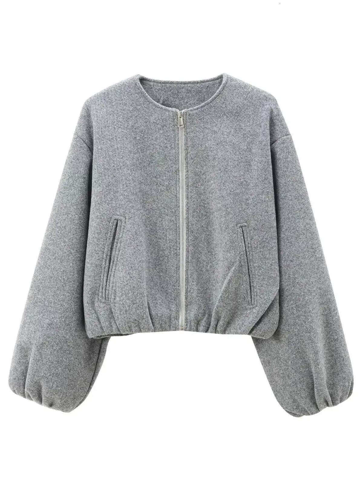 winter jacket women XNWMNZ 2024 Women's Fashion Autumn/Winter Soft Bomber Jacket Women Retro Round Neck Long Sleeve Elastic Hem Zipper Female Coa