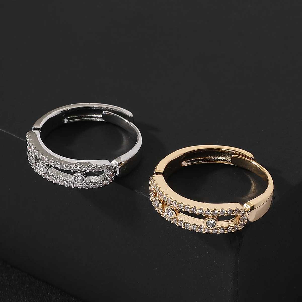 New Romatic Women Fashion Ring Full Zircon Moved Beads Design Luxury Wedding Party Jewelry Adjustable Ring AccessoryW251030