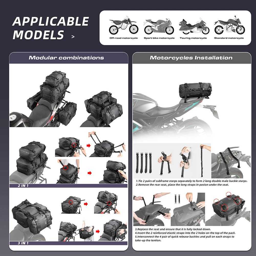 Rhinowalk Motorcycle Tail Bag 100Waterproof Cycling Backpack 8L 15L 30L Motor Side Saddle Pack Travel Luggage Box Accessories H251029