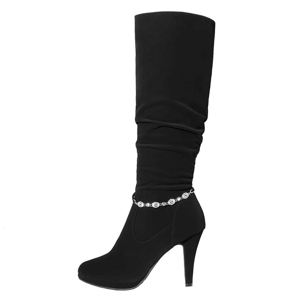 Knee High Platform Heel - Glamorous Rhinestone Buckles, Stiletto Heel, Comfortable Autumn Winter Boots Dresses, Skirts, Jeans, Trench Sweaters, Short 