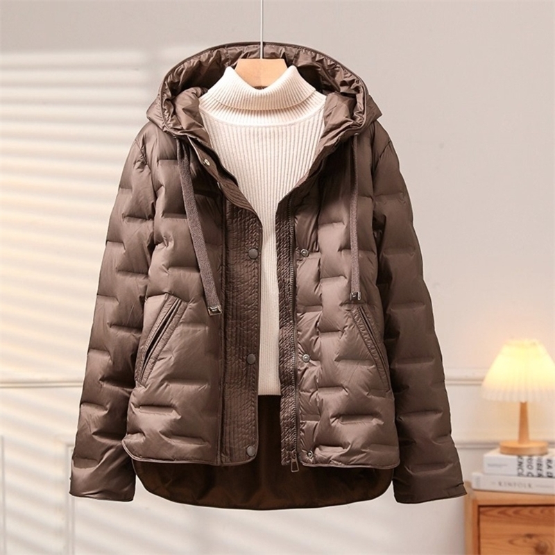 Autumn Winter Womens Puffer Jacket Short Hooded Thickened White Duck Down Coat Slim Fit Fashion Casual Warm Outerwear 251029