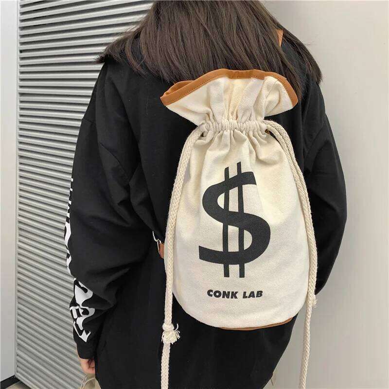 Designer Bags US Dollar Print Cotton Canvas Summer Popular Leisure Bag Men Women Lightweight String Foldable Backpack Hot Selling