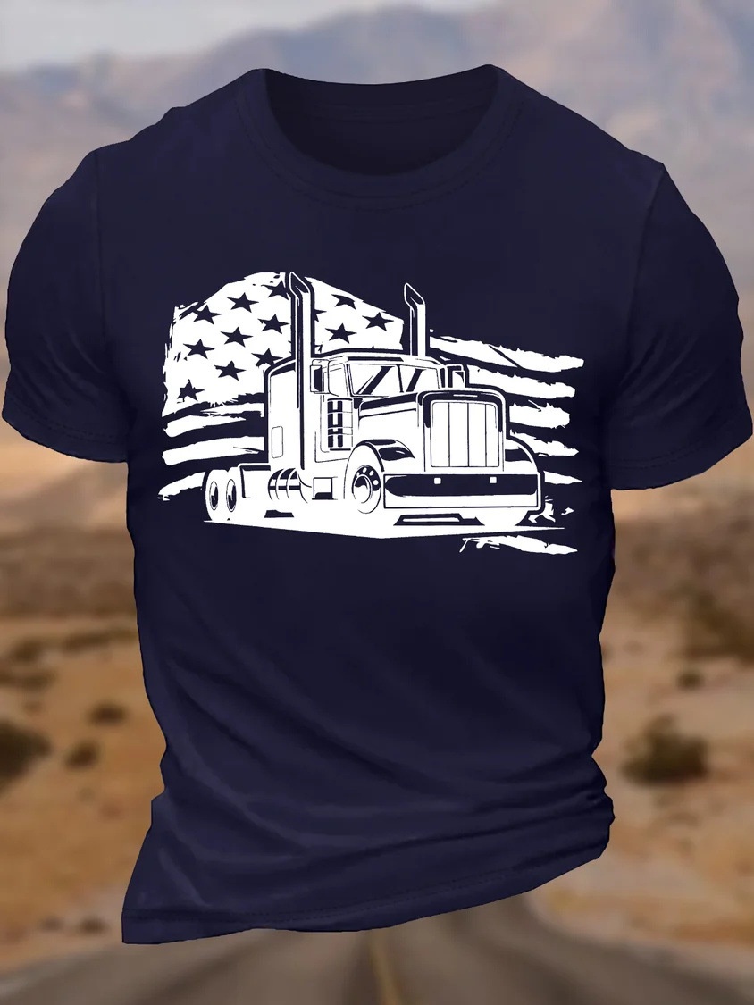 European & American Oversized Men's Flag Trucker Funny Crew Neck Casual Cotton Letter T-Shirt - TT7381