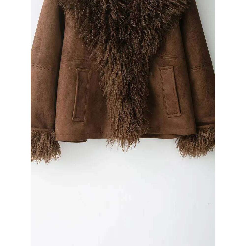 Shein Men's Jackets NLZGMSJ Women 2025 Autumn Winter Vintage Chic Faux Fur Jackets Long Sleeve V Neck Pockets Loose Fashion Thick Warm Coats