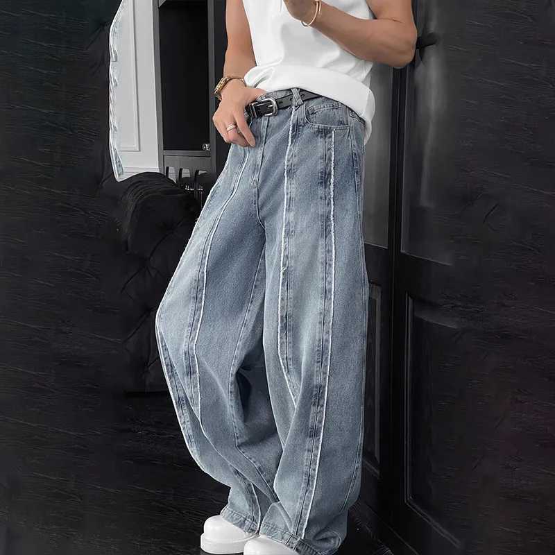 New Korean Retro Patchwork Design Jeans MenS Straight Leg Pants Casual Pants Baggy Jeans Y2k Men J251030